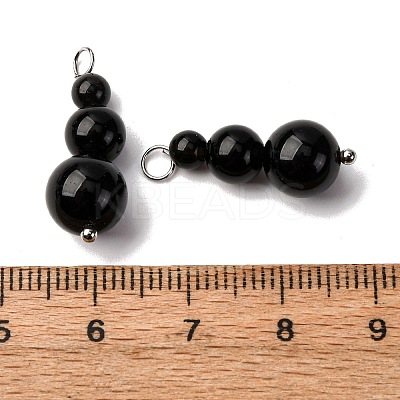 Natural Obsidian Round Beaded Pendants PALLOY-JF02867-07-1