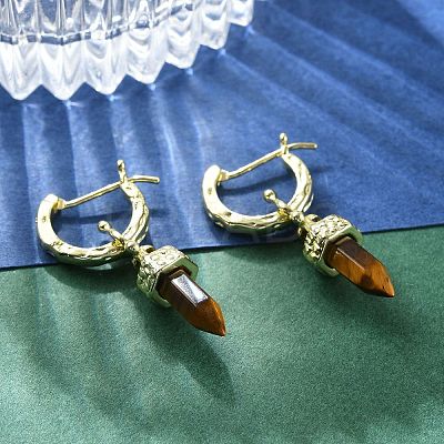 Natural Tiger Eye Hoop Earrings EJEW-P306-01G-09-1
