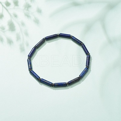 Natural Gemstone Column & Synthetic Hematite Stretch Bracelet BJEW-JB08458-1