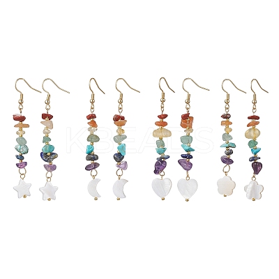Natural & Synthetic Mixed Gemstone Chips & Shell Dangle Earrings EJEW-JE05597-1