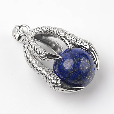 Eagle Claw Alloy Natural Lapis Lazuli Pendants G-L455-A17-1