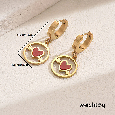 201 Stainless Steel Flat Round with Hollow Heart Hoop Earrings Daily Holiday Accessories OM1741-1-1