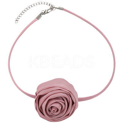 1Pc Fabric French Rose Flower Pendant PU Leather Choker Women's Necklaces NJEW-CL0001-06B-1