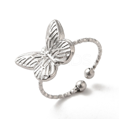 Non-Tarnish 304 Stainless Steel Butterfly Open Cuff Rings for Women X-RJEW-H136-05P-1