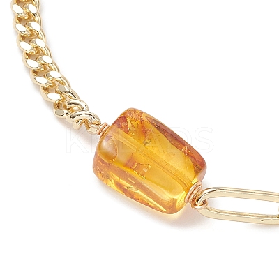 Rectangle Natural Amber Bead Link Bracelets BJEW-JB13365-1