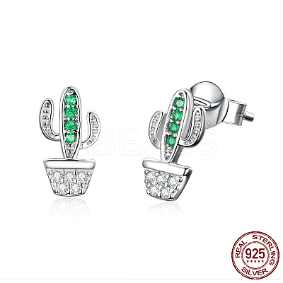 Anti-Tarnish Rhodium Plated 925 Sterling Silver Cubic Zirconia Stud Earrings EJEW-FF0010-08P-1