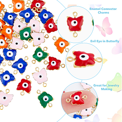 50Pcs 5 Colors Evil Eye 304 Stainless Steel Enamel Connector Charms STAS-DC0013-22-1