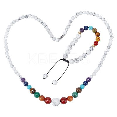 Natural & Synthetic Mixed Gemstone Round Beaded Necklace & Braided Bead Bracelet SJEW-AR0001-01-1