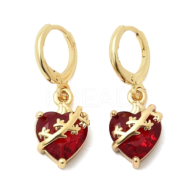 Heart Brass Glass Hoop Earrings EJEW-P333-09B-G-1