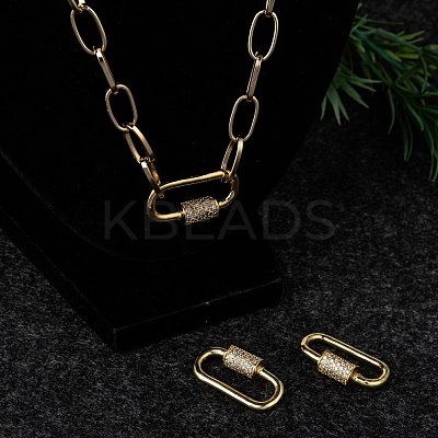 Brass Micro Pave Cubic Zirconia Screw Carabiner Lock Charms ZIRC-E158-14G-1