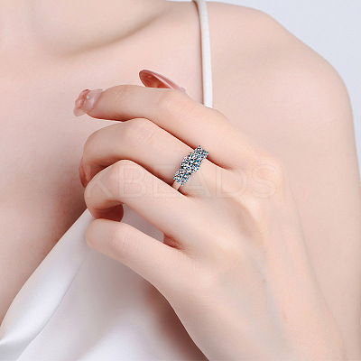 Rhodium Plated 925 Sterling Silver Pave 8.2x4.9mm Moissanite Finger Rings WG3C802-07-1