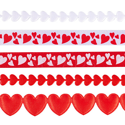 3 Rolls 5 Styles Valentine's Day Polyester Lace Ribbons OCOR-TA0002-19-1