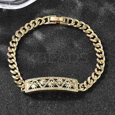 Brass Micro Pave Clear Cubic Zirconia Link Bracelets BJEW-F498-04B-G-1