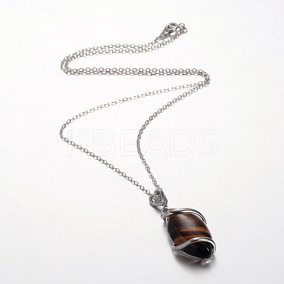 Horse Eye Platinum Plated Brass Rhinestone Gemstone Pendant Necklaces NJEW-JN01188-1