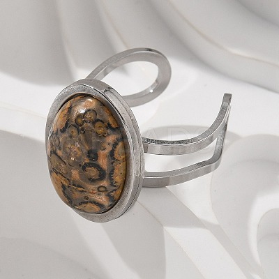 Oval Natural Leopard Skin Jasper Finger Rings RJEW-M062-02P-16-1