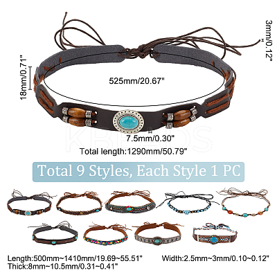 9Pcs 9 Styles Velvet & Imitation Leather Hat Belt FIND-GA0003-20-1