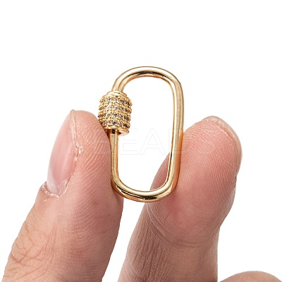 Brass Micro Pave Clear Cubic Zirconia Screw Carabiner Lock Charms ZIRC-T010-10G-1