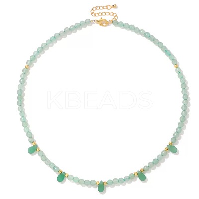 Adjustable 4MM Round and Teeardrop Natural Green Aventurine Beaded Necklace for Women Elegant Casual Jewelry Gift YO7964-3-1