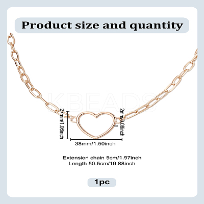 1Pc Zinc Alloy Hollow Heart Pendant Necklaces NJEW-LP0009-46G-1