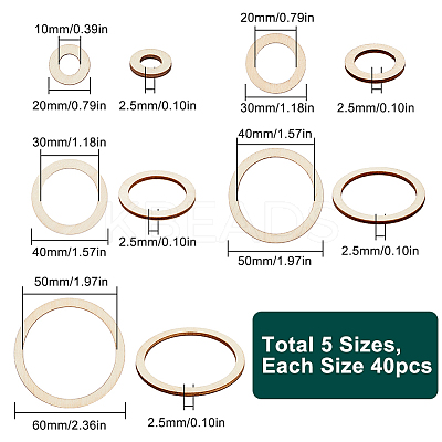 200Pcs 5 Styles Laser Cut Wood Shapes WOOD-SP0001-18-1