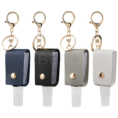 4Pcs 4 Colors Plastic Hand Sanitizer Bottle with PU Leather Cover KEYC-CL0001-04A-1