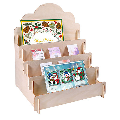 4-Tier Wood Greeting Card Display Riser Stands ODIS-WH0043-229-1