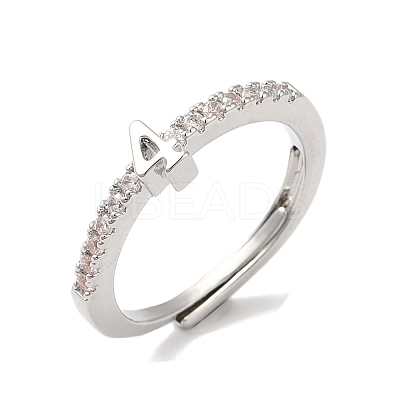 Rack Plating Brass Clear Cubic Zirconia Number 4 Adjustable Rings for Women RJEW-S407-09P-04-1