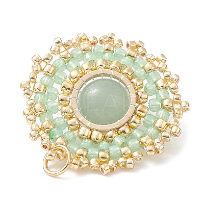 Natural Green Aventurine Flat Round Pendants PALLOY-MZ00135-04-1