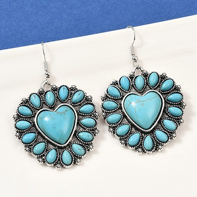 Alloy Synthetic Turquoise Dangle Earrings for Women EJEW-U053-11AS-1