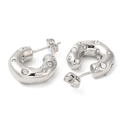 Rack Plating Brass Round with Heart Stud Earrings with Cubic Zirconia EJEW-E290-03P-1