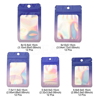 60Pcs 5 Styles Rectangle Glitter Holographic PVC Resealable Packaging Bags ABAG-FS0001-14A-1