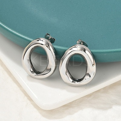 304 Stainless Steel Oval Stud Earrings EJEW-M073-06P-1