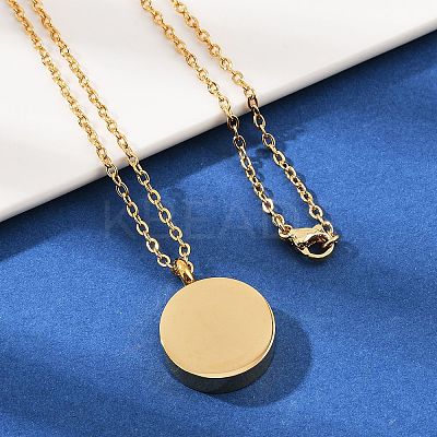 304 Stainless Steel Flat Round Pendant Pet Urn Ashes Necklaces LS-NJEW-S455-01G-1