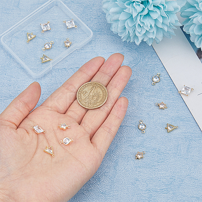 16Pcs 4 Styles Brass Pave Clear Cubic Zirconia Connector Charms KK-FH0007-30-1