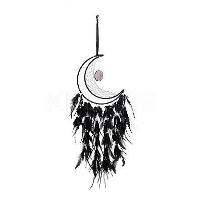 Moon Woven Net/Web with Feather Pendant Decoration HJEW-I013-07-1