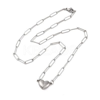 304 Stainless Steel Double-Sided Magnetic Heart Pendant Paperclip Chain Necklaces NJEW-U028-02P-1
