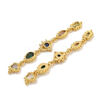 Rack Plating Brass Colorful Cubic Zirconia Eye & Teardrop & Heart Connector Charms KK-C074-18G-1