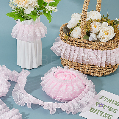 10 Yards Polyester Pleated Flower Lace Trim OCOR-HY0002-28A-1