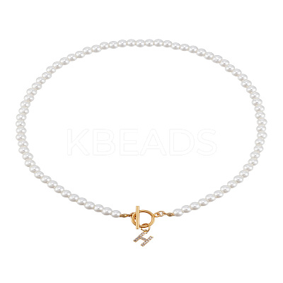 1Pc Brass Clear Cubic Zirconia Letter Pendant Necklaces NJEW-LP0001-32H-1