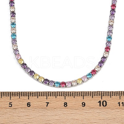 925 Sterling Silver Pave Colorful Cubic Zirconia Tennis Necklaces for Women NJEW-C096-01B-P01-1