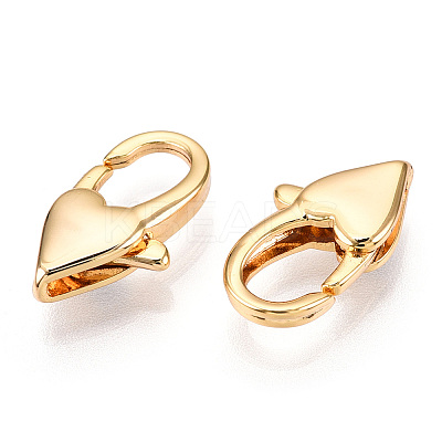 Brass Heart Lobster Claw Clasps KK-N254-14G-1