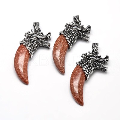 Tusk Shape with Dragon Antique Silver Zinc Alloy Natural & Synthetic Mixed Stone Big Pendants G-F228-62-FF-1