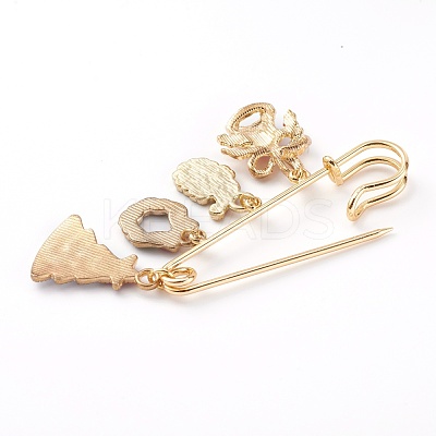 Christmas Theme Brass Safety Brooch X-JEWB-BR00046-03-1