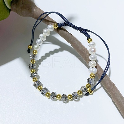 Natural Pearl & Glass Braided Bead Bracelet UY5829-1-1