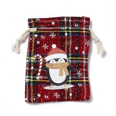 Christmas Theme Rectangle Jute Bags with Jute Cord LS-ABAG-E006-01C-1