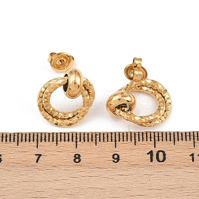 304 Stainless Steel Textured Ring Stud Earrings EJEW-P324-03G-1