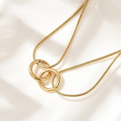 304 Stainless Steel Double Layer Snake Chain 2-Ring Link Necklaces LS-NJEW-R017-01G-1