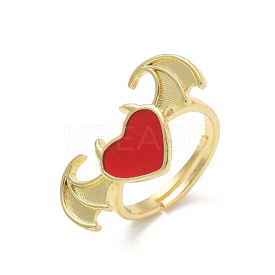 Heart with Wing Enamel Finger Rings RJEW-G337-05G-1