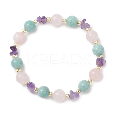 Natural Madagascar Rose Quartz & Amethyst & Amazonite Stretch Bracelets for Women BJEW-JB13182-1