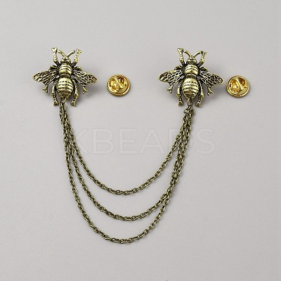 Double Bee Hanging Chain Brooch JEWB-WH0030-19AG-1